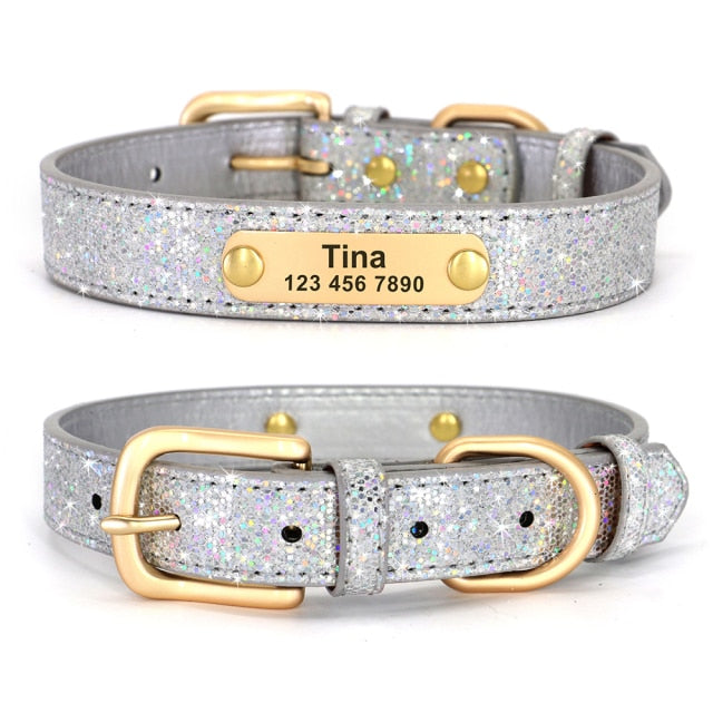 Anti-lost Dog ID Collar Bling Sequins
