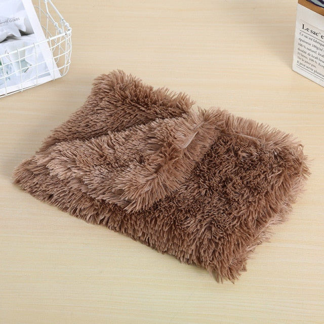 Fluffy Long Plush Cat Bed Blankets Warm Sleeping Mat Nest