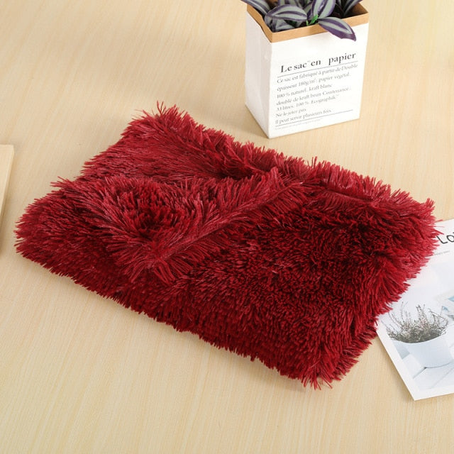 Fluffy Long Plush Cat Bed Blankets Warm Sleeping Mat Nest