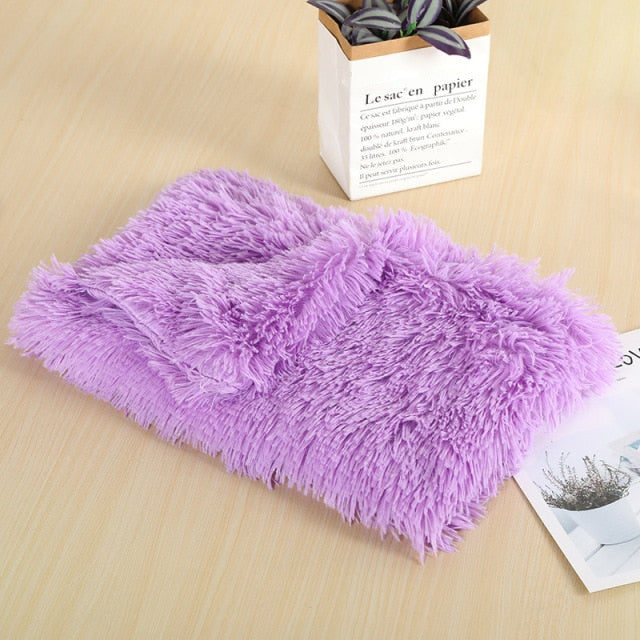 Fluffy Long Plush Cat Bed Blankets Warm Sleeping Mat Nest