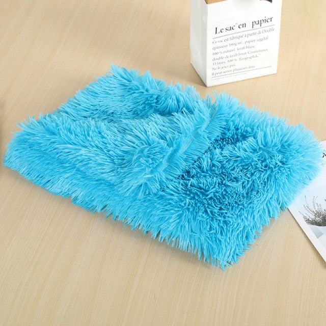 Fluffy Long Plush Cat Bed Blankets Warm Sleeping Mat Nest