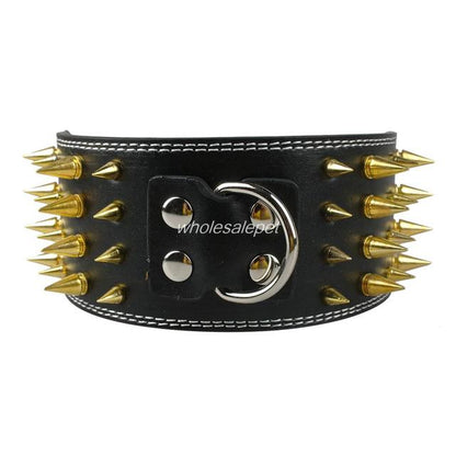 Wide Spikes Studded Leather Dog Collar
