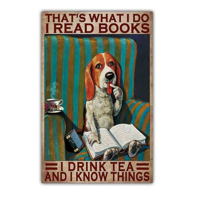 Retro art lovely dog reading poster