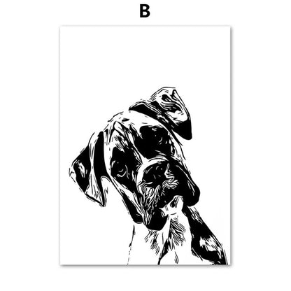 Picture Dog Canvas Painting Black and White