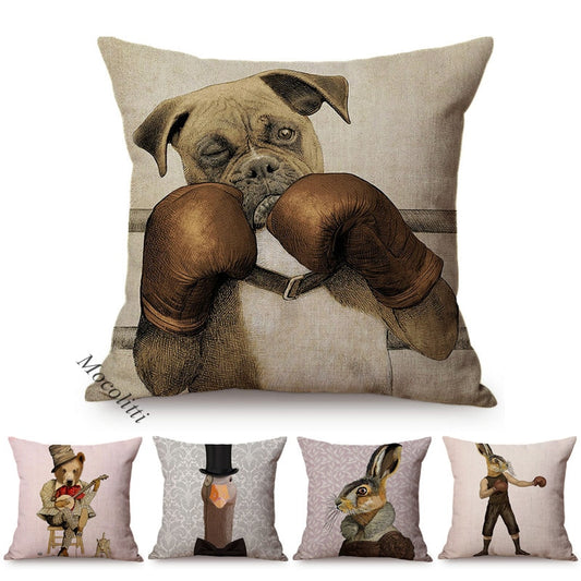 Funny Poster Dog Boxer Cotton Square Pillow Case