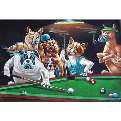 Abstract Funny Dogs Playing Billiard Canvas Painting