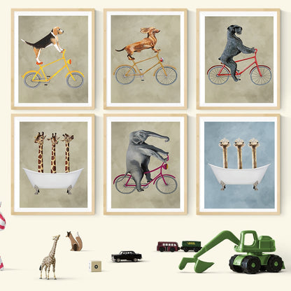 Painting Wall Art Bicycle Dog Poster Room Decor