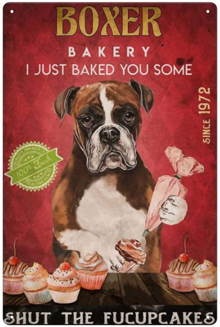 Dog Making Cake Metal Tin Sign Art Poster