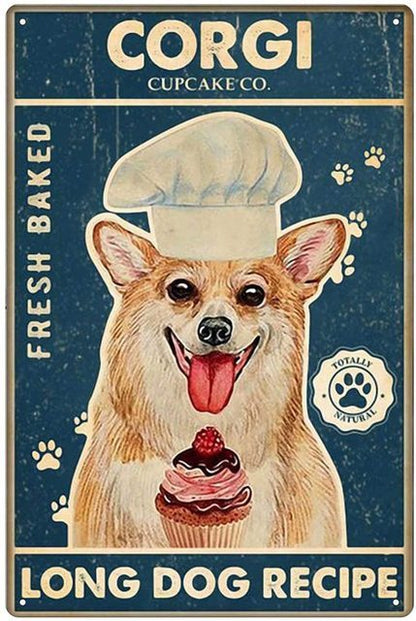 Dog Making Cake Metal Tin Sign Art Poster
