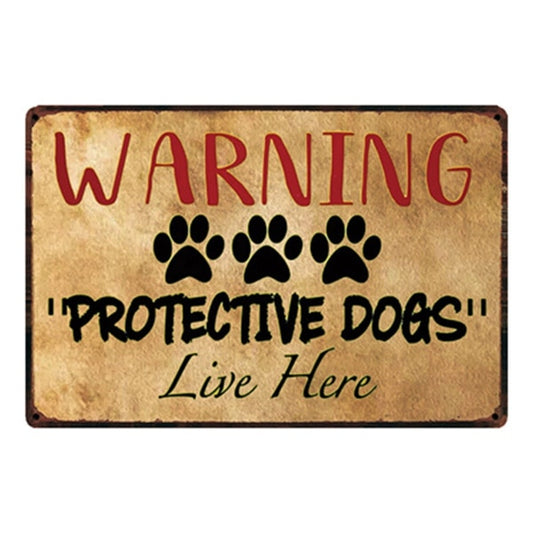 Dogs Warning Poster Metal Painting