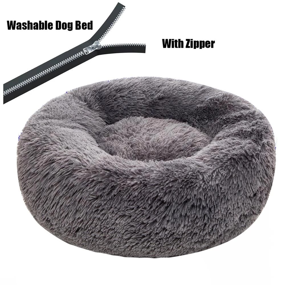 Round Plush Dog Bed Cushion with Zipper Pet Portable Cushion