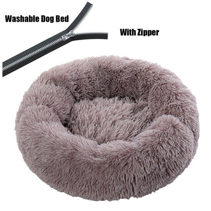 Round Plush Dog Bed Cushion with Zipper Pet Portable Cushion