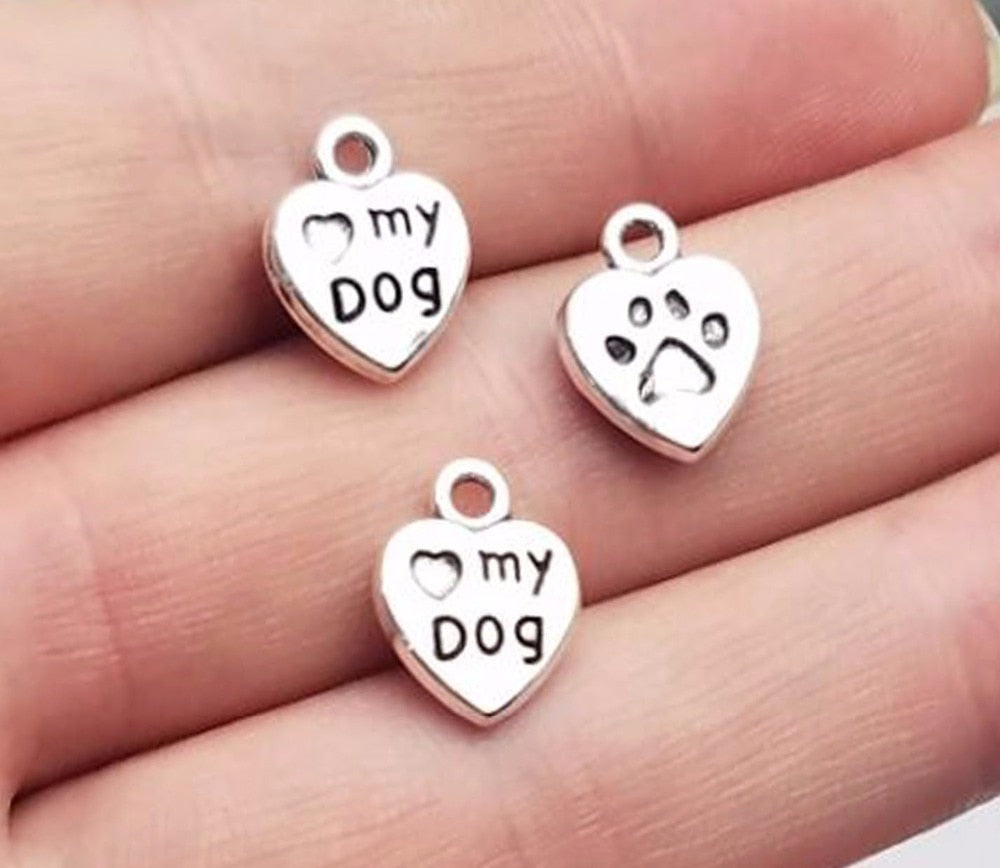 Heart Shape Love My Dog With Paw charms