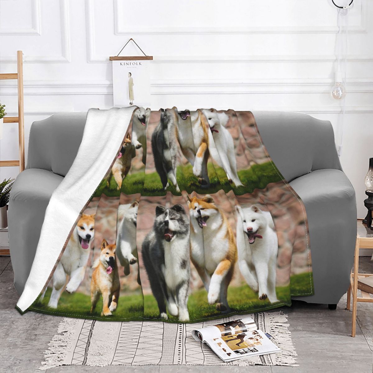 Dogs Akita Blanket Flannel Bedspread