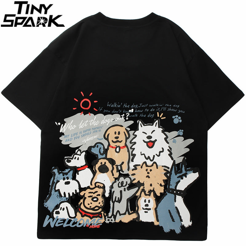 Tshirt Streetwear Funny Cartoon Dogs Print
