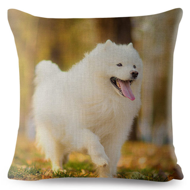 Cute Pet Dog Samoyed Print Throw Pillow Cover