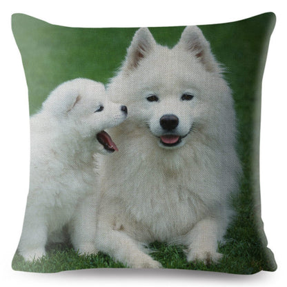 Cute Pet Dog Samoyed Print Throw Pillow Cover