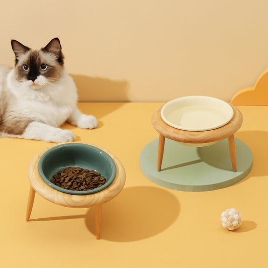 Food Water Bowl with Wood Stand
