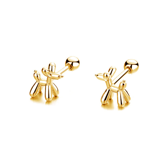 Sterling Silver Knuckle Dog Thread Bead Stud Earrings