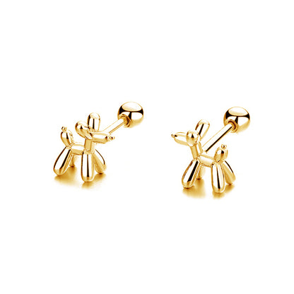 Sterling Silver Knuckle Dog Thread Bead Stud Earrings