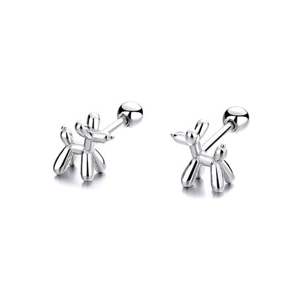 Sterling Silver Knuckle Dog Thread Bead Stud Earrings