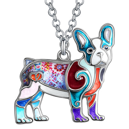 Alloy Floral Cute French Bulldog Necklace Pendant
