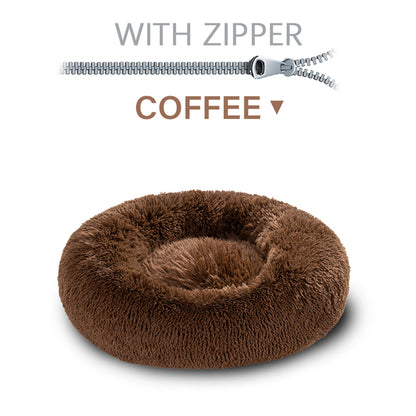 Round Zip Dog Bed House Long Plush Mat Sofa