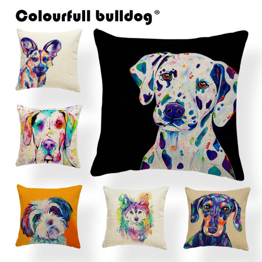 Oil Painting Throw Pillow Cases Bulldog Cushion