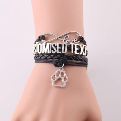 Customised Text bracelet name dog charm leather