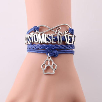 Customised Text bracelet name dog charm leather