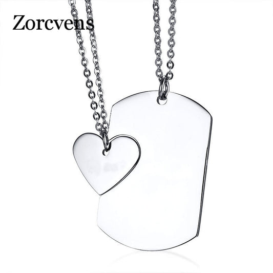 Couple Necklace ID Dog Tag Heart