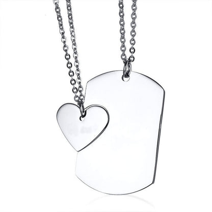 Couple Necklace ID Dog Tag Heart