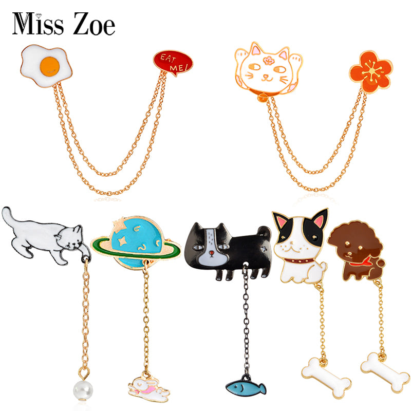 Dog Enamel Pins Chain Lapel Custom Animal Jewelry