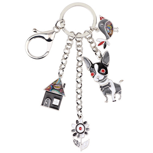 Enamel Metal Dog Bird Flower Key Chain